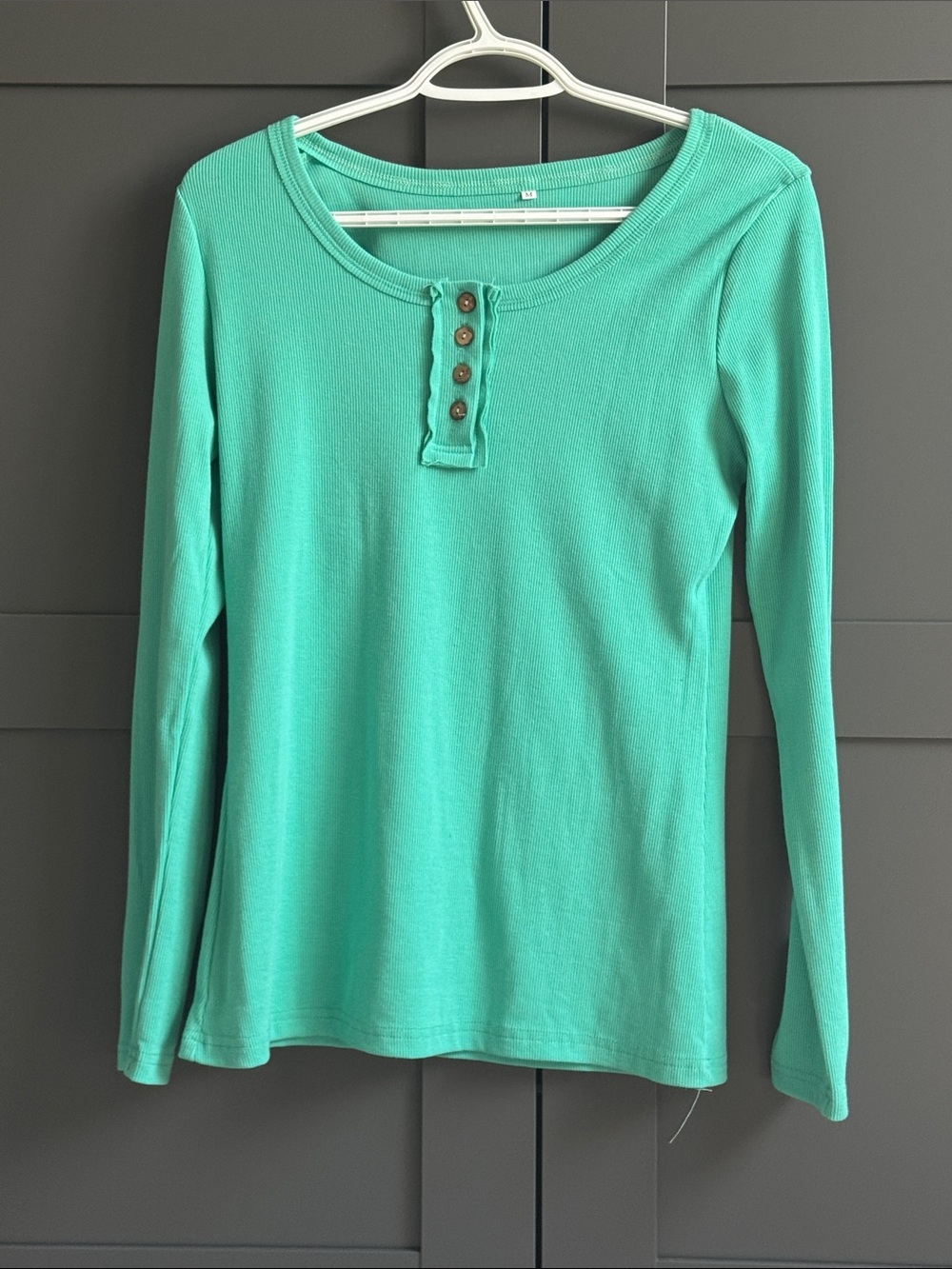 Long Sleeve Henley Top in Teal Green